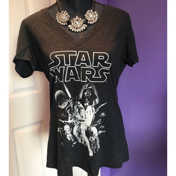 Womens Grey Star Wars V Neck Tee Shirt 